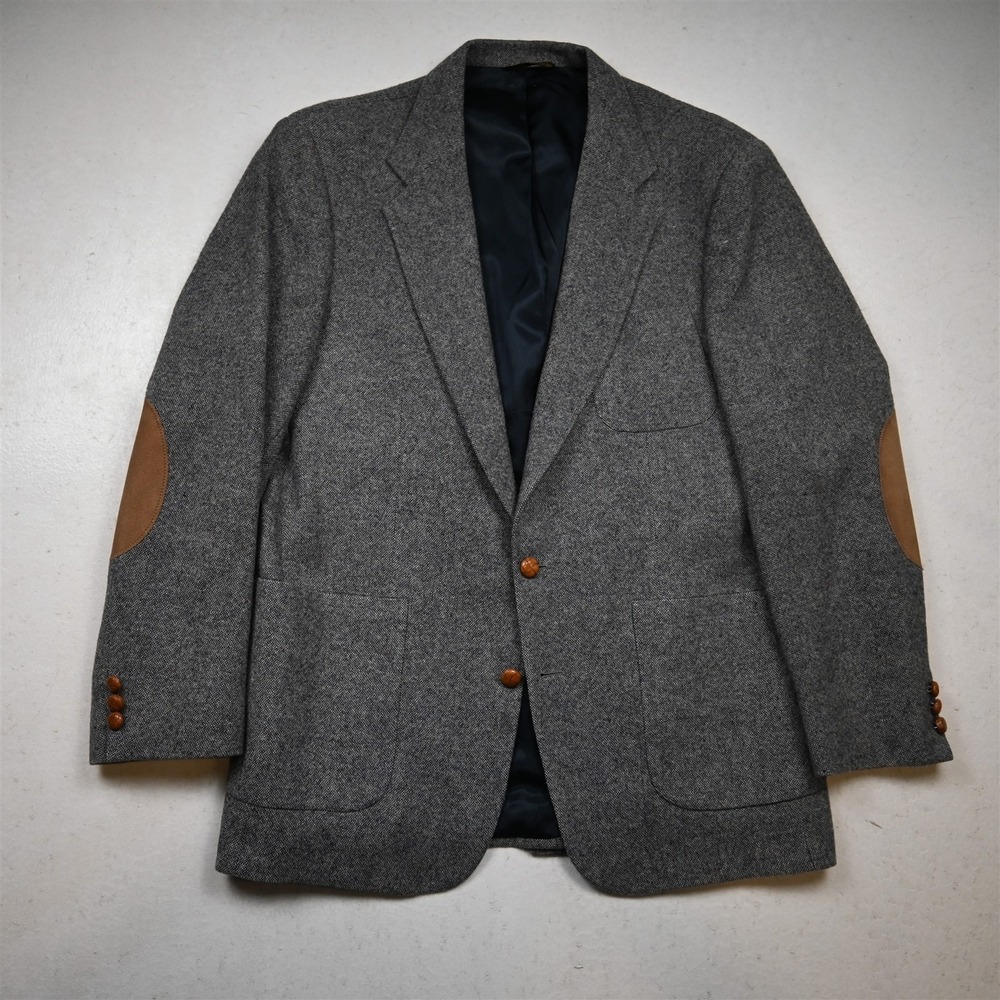 Vtg Mens 44L Gray Birdseye 100% Wool Tweed Mens Blazer Jacket Sport Coat